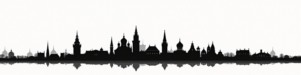 Naklejka premium Silhouette of a Historic City Skyline at Dusk