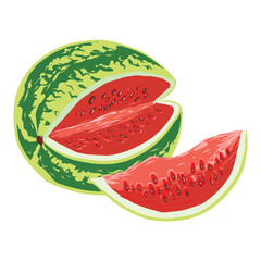 A picturesque illustration of a juicy watermelon. Template for various design concepts
