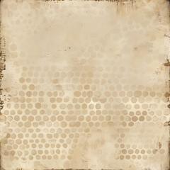 Textured beige background with circular patterns and grunge effects.