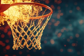 Fiery Basketball Hoop Intense Competition and Burning Passion