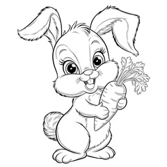 rabbit and carrot coloring page line art 
