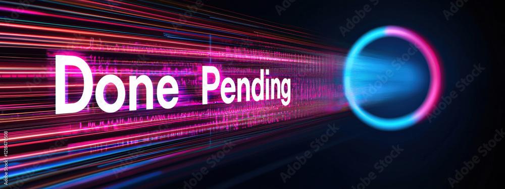 Poster colorful digital animation of status indicators with done and pending text on a futuristic backgroun