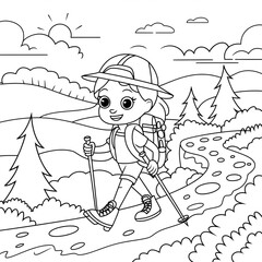 Naklejka premium hand drawn vector illustration of a child with a kite coloring page 