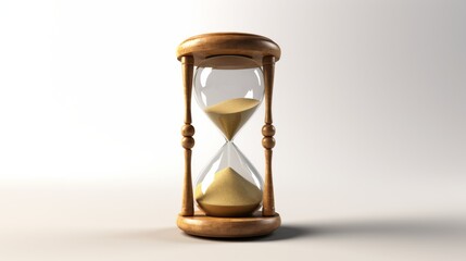 Elegant wooden hourglass showcasing flowing sand and symbolizing the passage of time in a minimalist setting