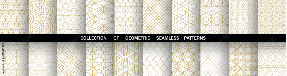 Aufkleber Geometric set of seamless golden and white patterns. Simple vector graphics