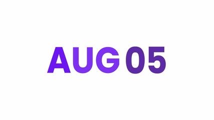 5th August calendar icon animation. Alpha matte with transparent background 4K resolution.