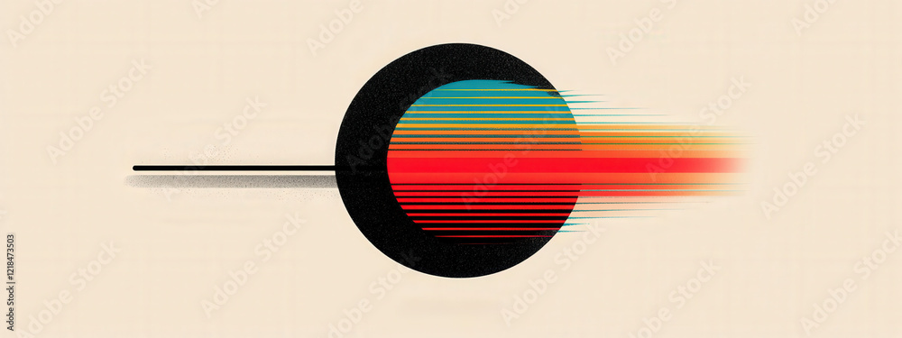 Poster abstract geometric design with colorful motion effect and circular shape against a textured backgrou