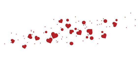 Scattered red paper confetti and hearts isolated on white or transparent background for Valentine Day