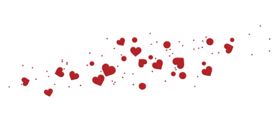 Scattered red paper confetti and hearts isolated on white or transparent background for Valentine Day