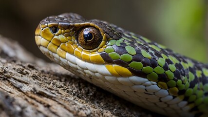 Obraz premium Coiled Bothriechis Marchi in the Wild Interacting with Nearby Prey or Bird