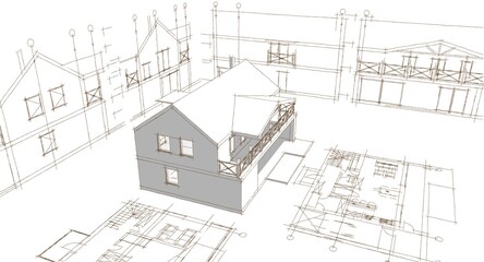 house with attic 3D illustration