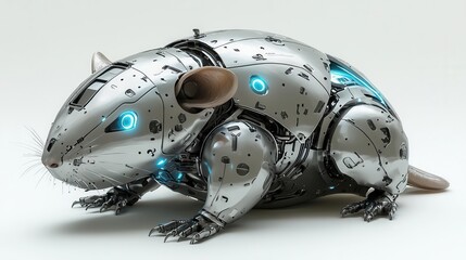 Hyperrealistic Robotic Hamster with Glowing Accents 
 Futuristic Metallic Shell and Detailed Design