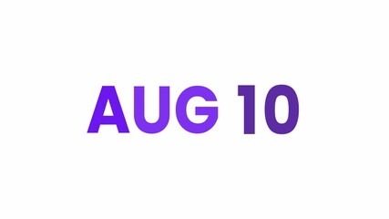 10th August calendar icon animation. Alpha matte with transparent background 4K resolution.