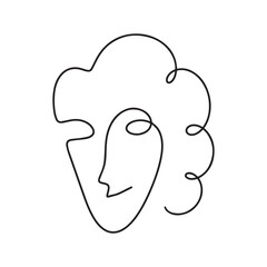 One line face. Minimalist continuous linear sketch woman face. Female portrait black white artwork outline vector hand drawn illustration. Modern art girl head for beauty salon logo. Vector