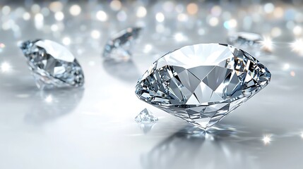Sparkling Diamonds Gleaming Brilliantly on a Reflective Surface