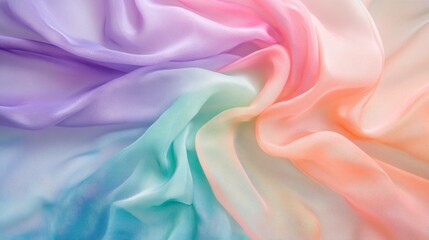 Obraz premium Flowing satin drapes in soft pastel rainbow hues create an elegant backdrop for feminine fashion designs
