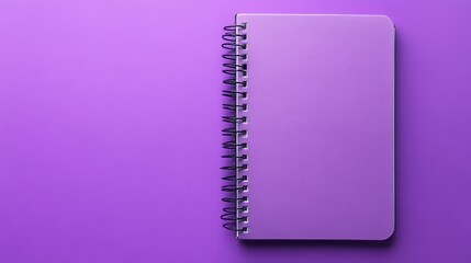 Spiral-bound purple notebook resting on vibrant purple background with contrasting colors