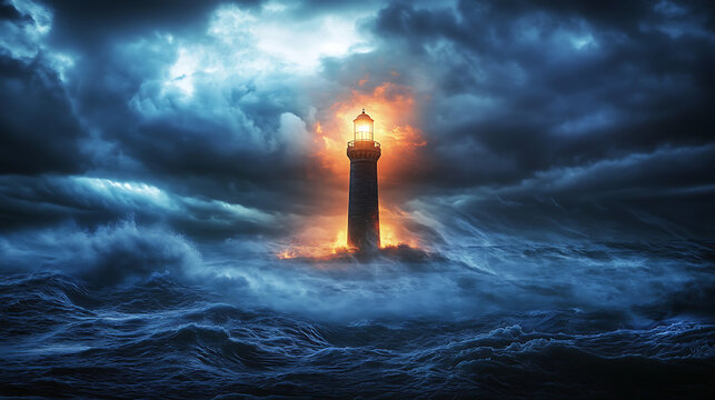 A glowing tower standing strong against a storm, symbolizing guaranteed resilience.