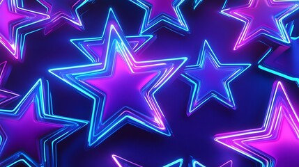 Neon Glowing Stars: A vibrant abstract background of overlapping neon stars in shades of purple and blue.