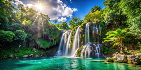 Fototapeta premium Bahamas Garden of Groves Waterfall - Lush Tropical Paradise