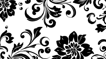 Obraz premium Black and White Floral Swirl Abstract Pattern - AI Art
