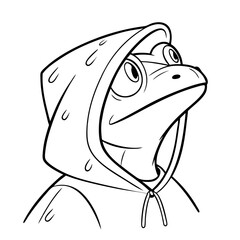 Frog head with a raincoat and hood vector art illustration.