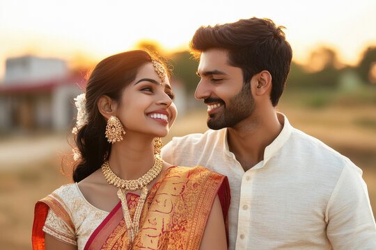 young indian couple standing together - Powered by Adobe