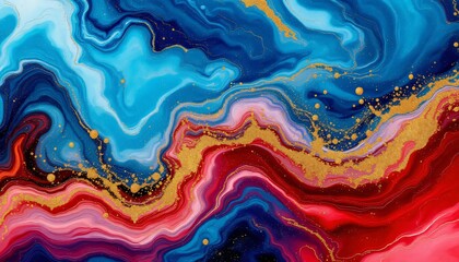 Abstract Background Abstract Blue Red Gold Swirls: A mesmerizing fluid art painting