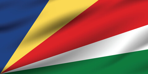 Seychelles flag official colors and proportion digital vector illustration. Pleated flag.