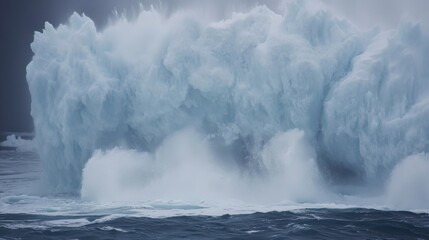 Iceberg Calving Spectacle: A colossal iceberg dramatically calves, sending massive chunks of ice crashing into the ocean in a breathtaking display of nature's raw power.