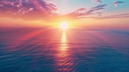 Obraz premium Serene Ocean Sunset with Colorful Sky and Gentle Waves at Dusk Background