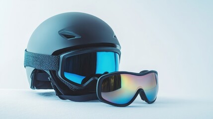 Naklejka premium Winter sports helmet and goggles on white
