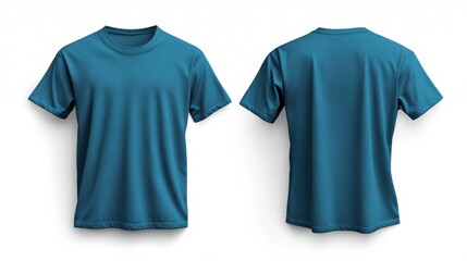 Teal t-shirt mockup, front and back views, isolated, white background, design template