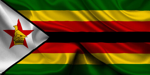 High detailed flag of Zimbabwe. National Zimbabwe flag. Africa. 3D illustration.