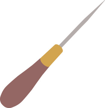 recommend clip art: Sewing short awl with wooden handgrip icon. Bradawl sign. Leather sewing awl symbol. Leather craft tool. flat style.