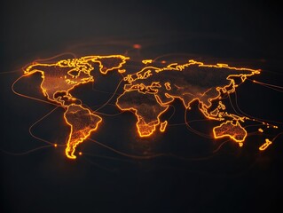Global Network. World Map with Warm Glow