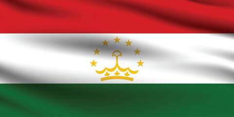 Tajikistan flag official colors and proportion digital vector illustration. Pleated flag.