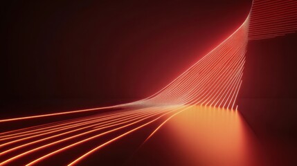 Naklejka premium Red neon light trails curve in dark space, futuristic background, digital art