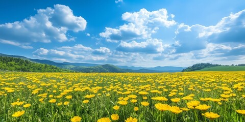 Meadow with Yellow Flowers Under a Blue Sky