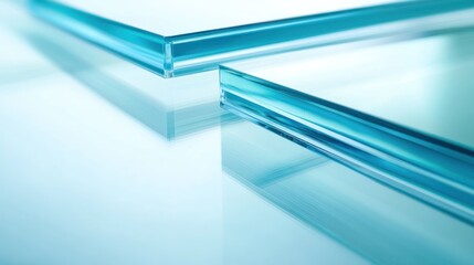 Blue glass sheets, studio, reflection, close-up, architectural material