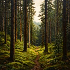 Obraz premium Serene Forest Path A Tranquil Walk Through Lush Greenery