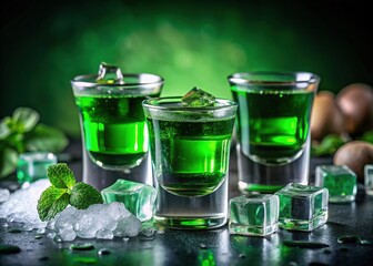 Green Irish liquors, ice, and Macro Celebration for Saint Patrick's Day.