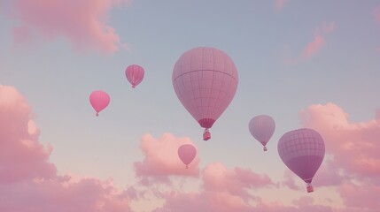 Obraz premium Pink sunset hot air balloons festival flight