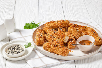 panko breaded tofu sticks with peanut butter sauce
