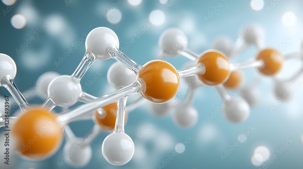 Poster bright and colorful scientific representation of complex molecular and protein structures forming in