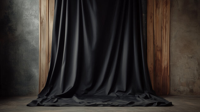 Photo studio background with plain black traditional cloth neatly hung as the main background, Ai generated images