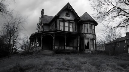 Obraz premium An Abandoned Victorian House with Broken Windows