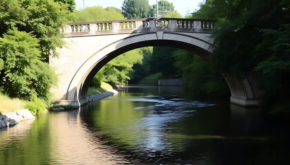 Fototapeta premium Elegant Stone Arch Bridge Over Calm Green Water