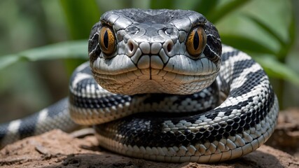 Close Up of Spider Tailed Horned Viper with Distinctive Features Set Against Desert Landscape