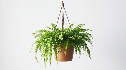 Obraz premium Hanging fern plant pot captured with soft lighting and focus